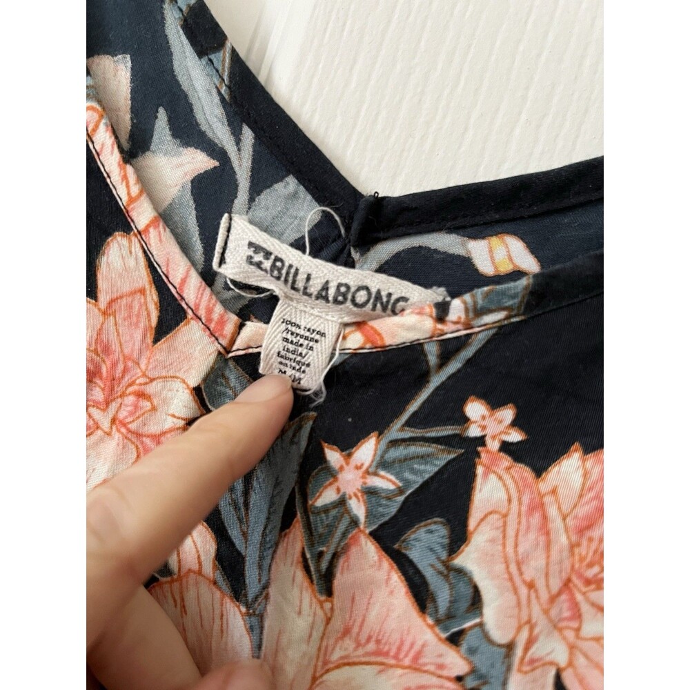 Billabong Black Floral Maxi Slip Dress with Side Slit Size Medium Rayon - Picture 4 of 7